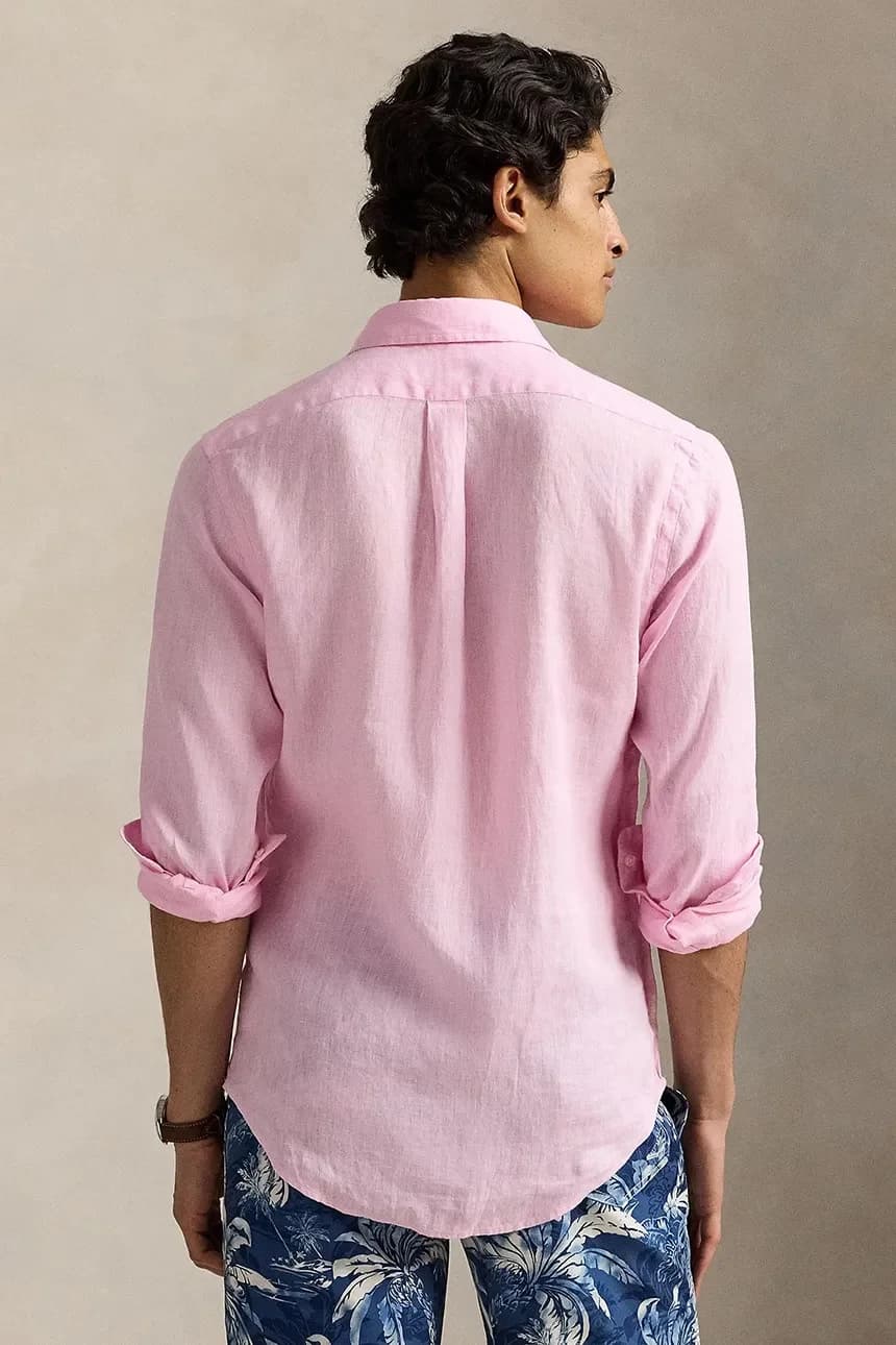 Льняная рубашка Sport Shirt с длинным рукавом розовая для мужчин - фото 2