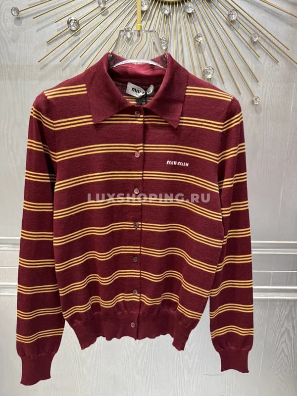 Кардиган Miu бордового цвета с полосками