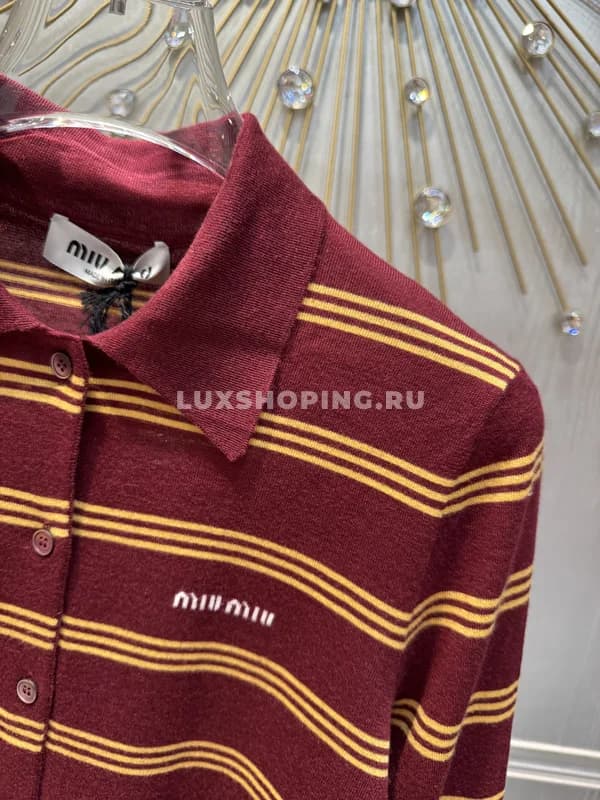 Кардиган Miu бордового цвета с полосками - фото 3