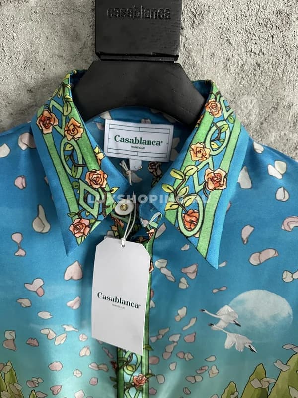 Рубашка шелковая Casablanca с принтом лебедя - фото 3