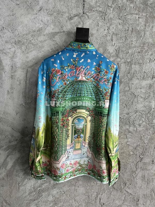 Рубашка шелковая Casablanca с принтом лебедя - фото 4
