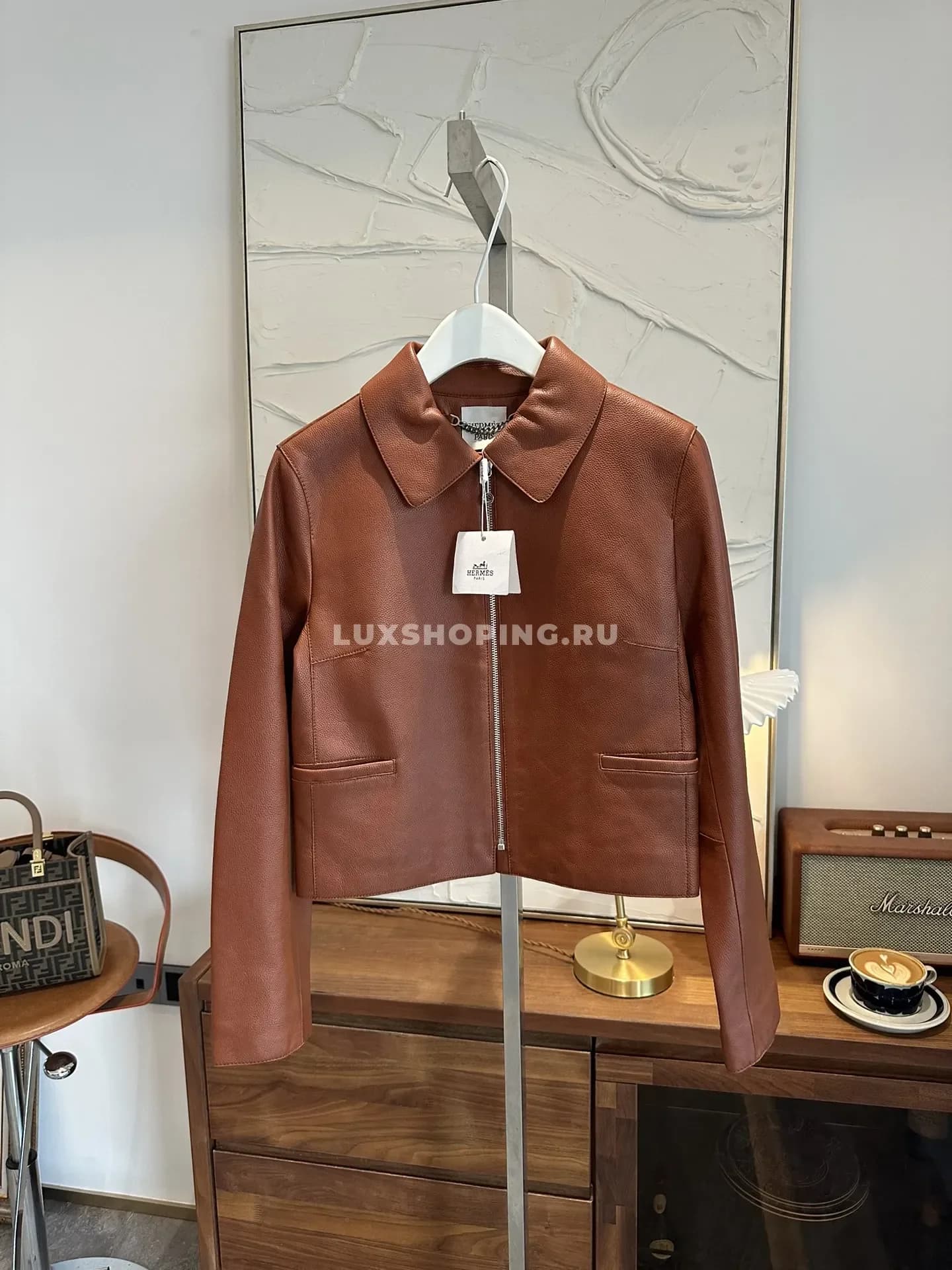 Кожанная куртка Hermes коричневая