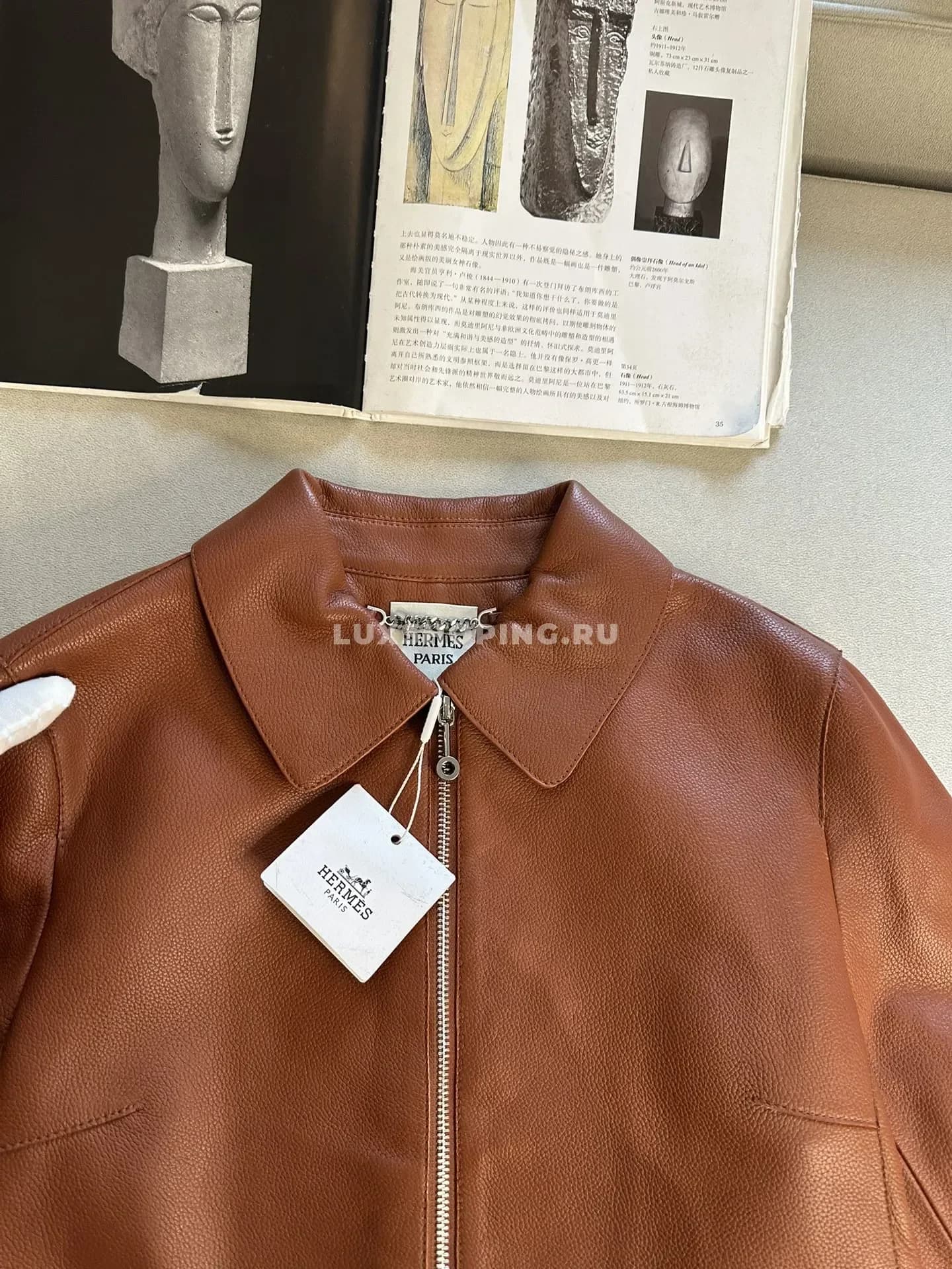 Кожанная куртка Hermes коричневая - фото 5