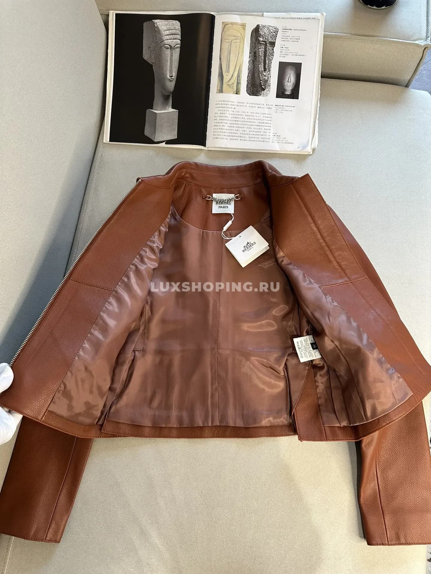 Кожанная куртка Hermes коричневая - фото 6