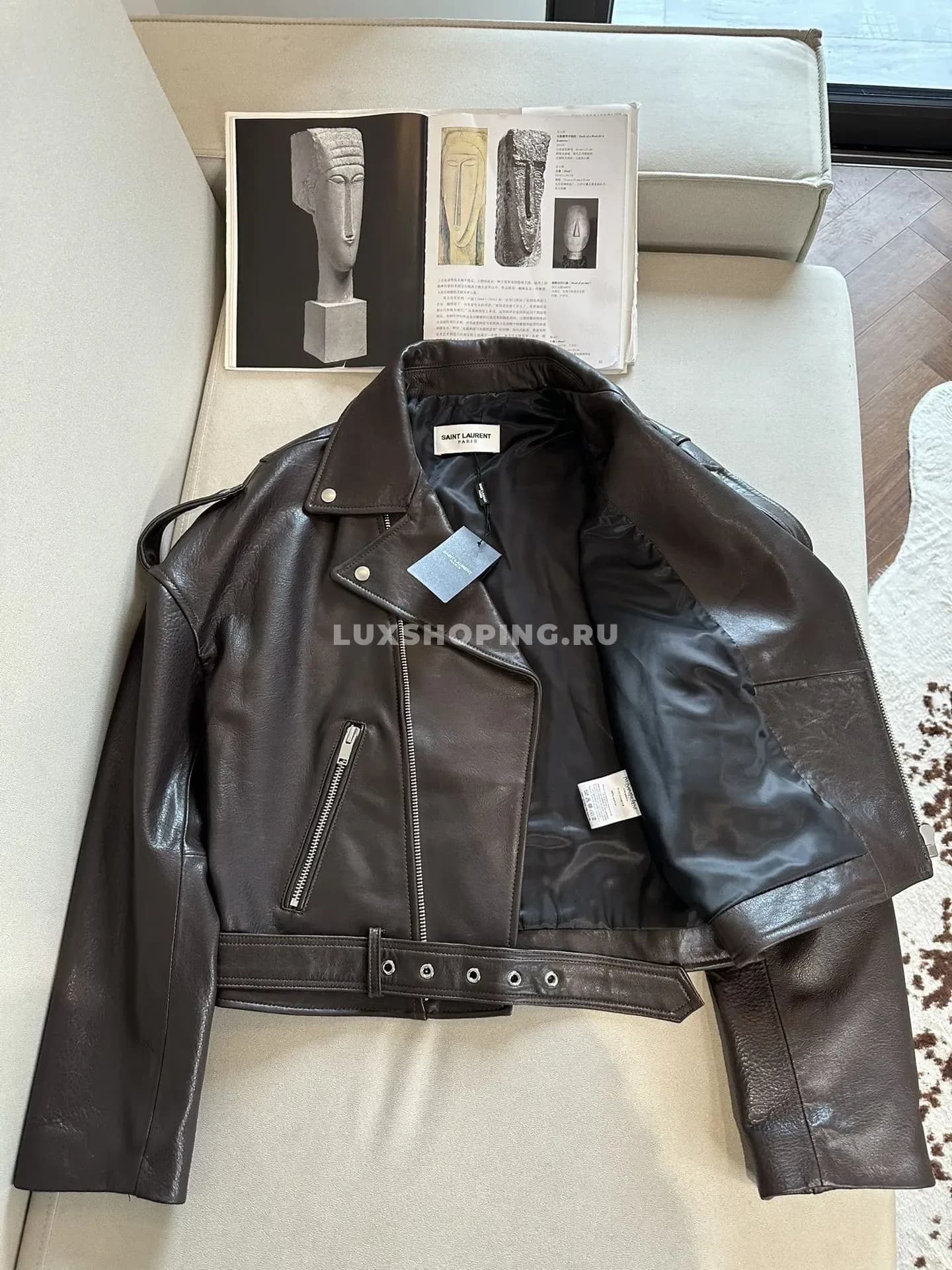 Кожанная куртка косуха YSL черная - фото 4
