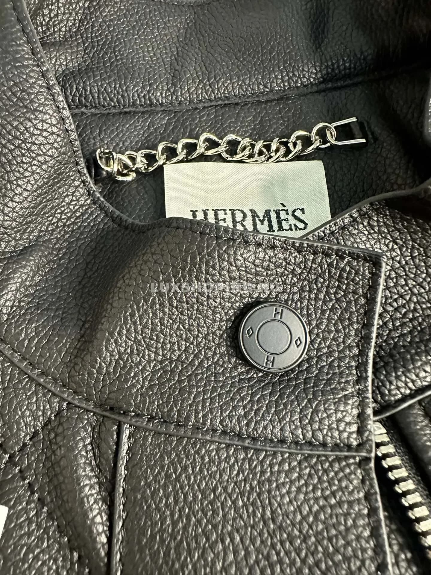 Кожаная стеганая куртка Hermes черная - фото 4
