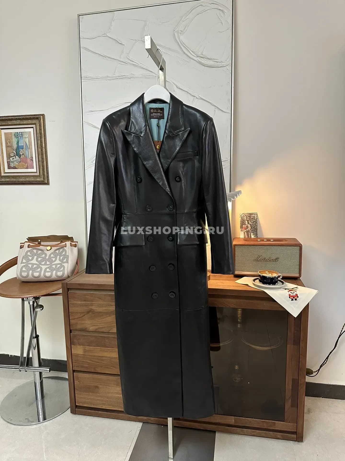 Кожанный плащ Loro Piano черный