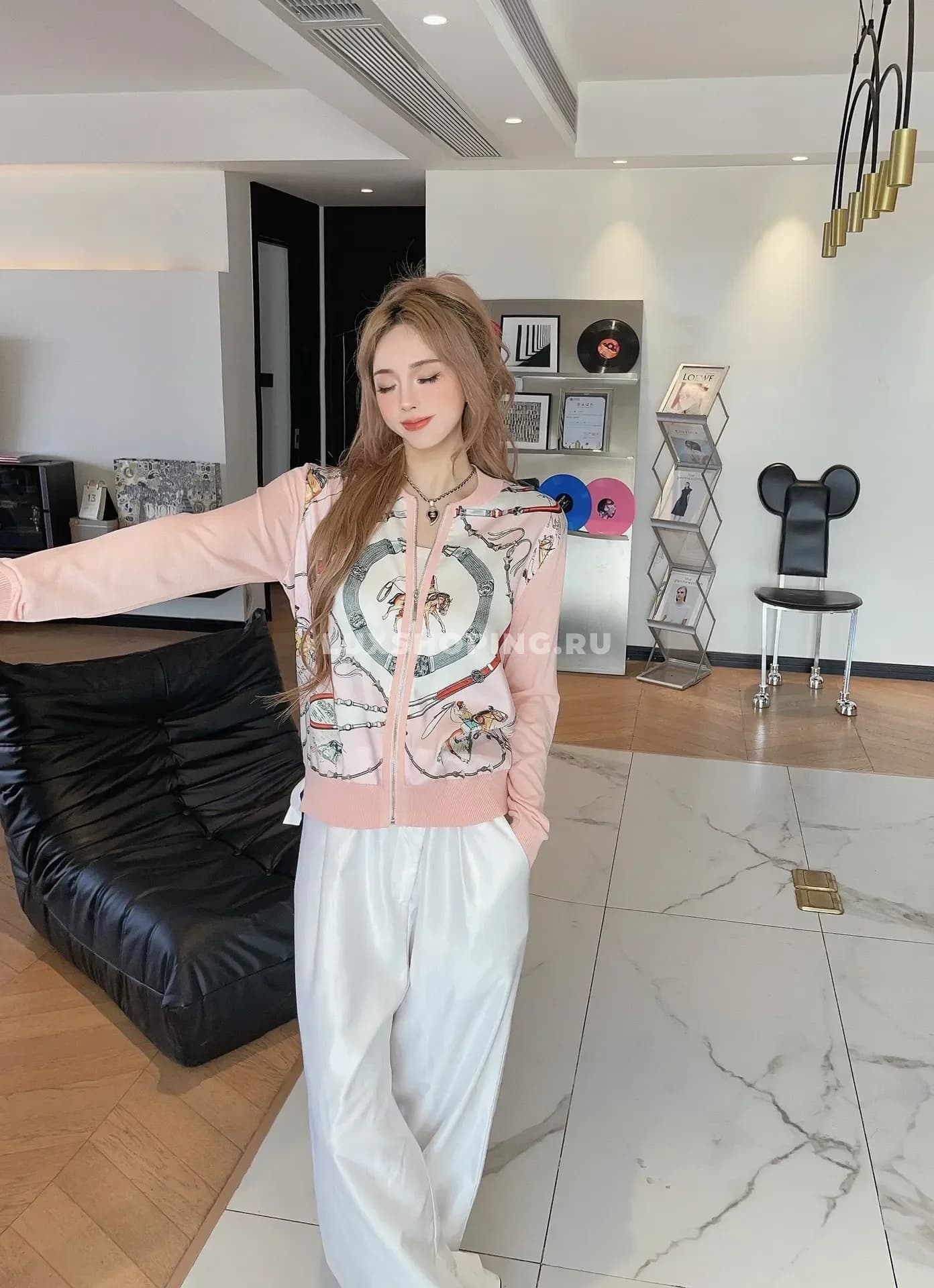 Тонкий кардиган Hermes розовый - фото 7