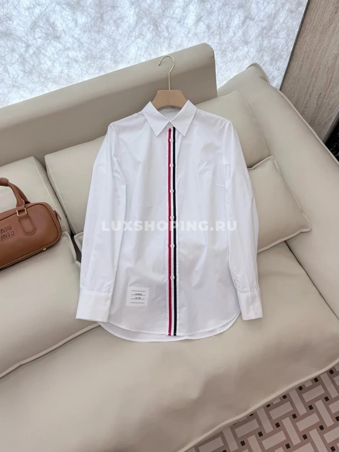 Хлопковая рубашка с воротником THOM BROWNE, белая - фото 3