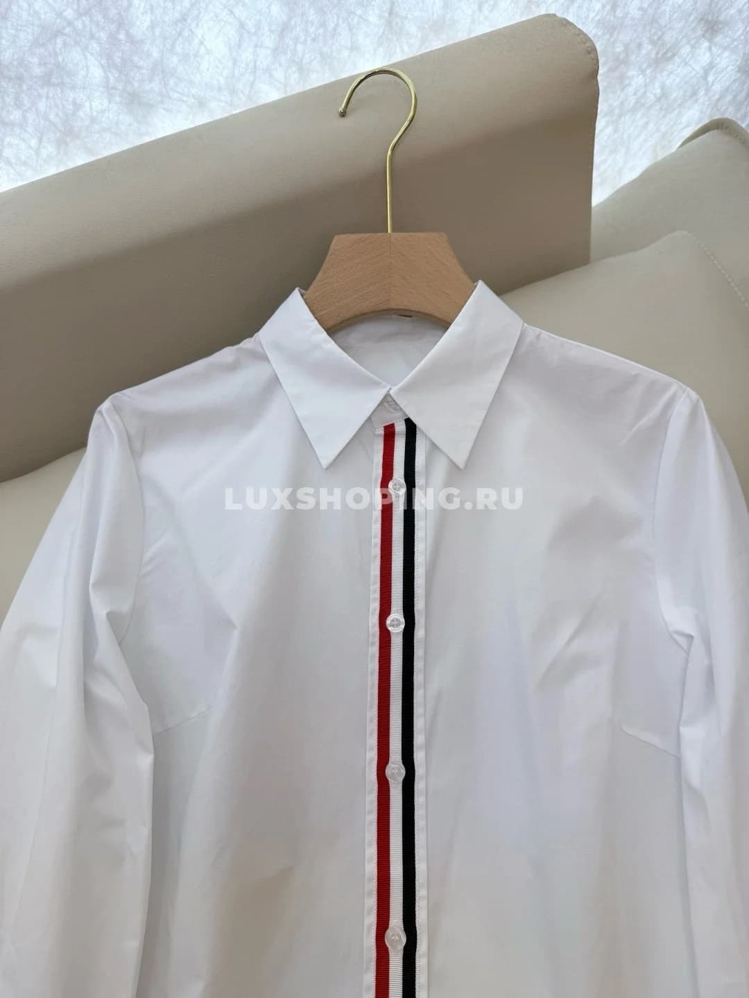 Хлопковая рубашка с воротником THOM BROWNE, белая - фото 5
