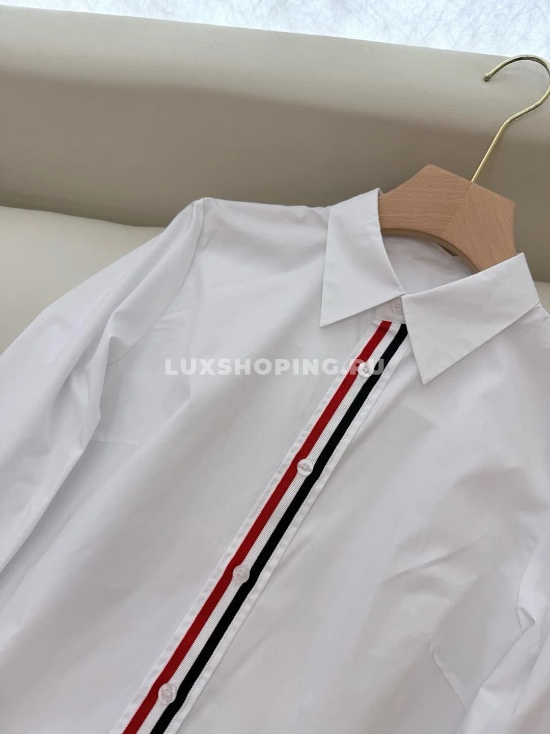 Хлопковая рубашка с воротником THOM BROWNE, белая - фото 6