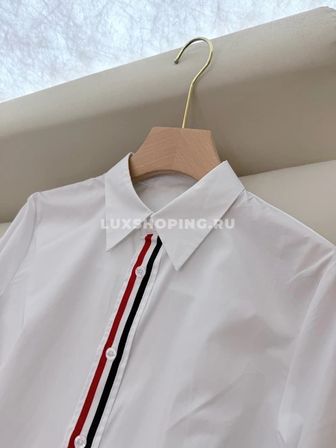 Хлопковая рубашка с воротником THOM BROWNE, белая - фото 7