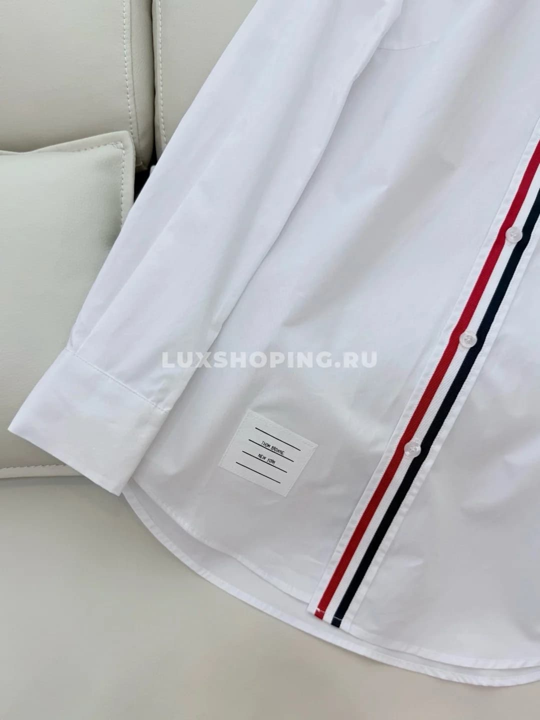 Хлопковая рубашка с воротником THOM BROWNE, белая - фото 8