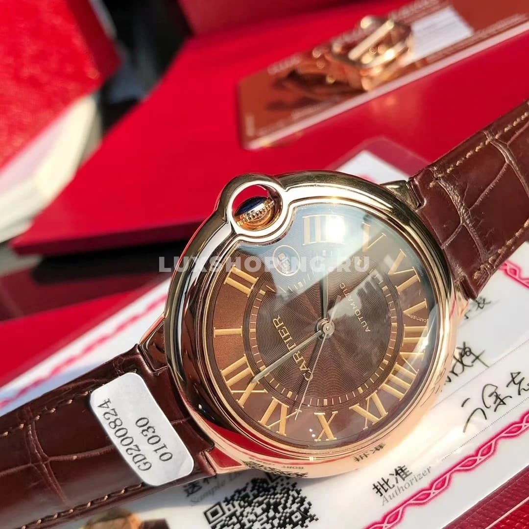 Часы Cartier Ballon Bleu 42mm коричневые покрытые золотом 18 карат - фото 2