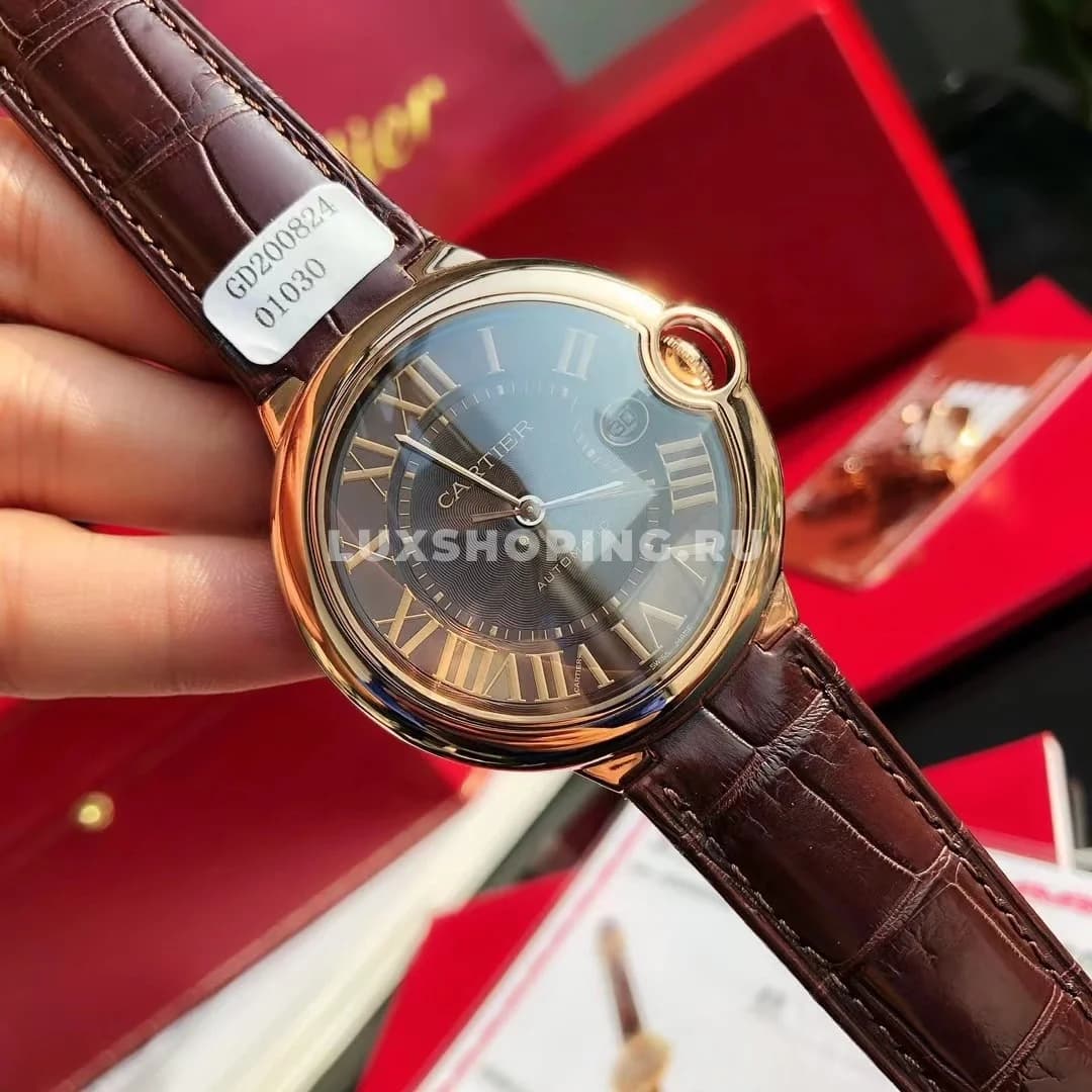 Часы Cartier Ballon Bleu 42mm коричневые покрытые золотом 18 карат - фото 5