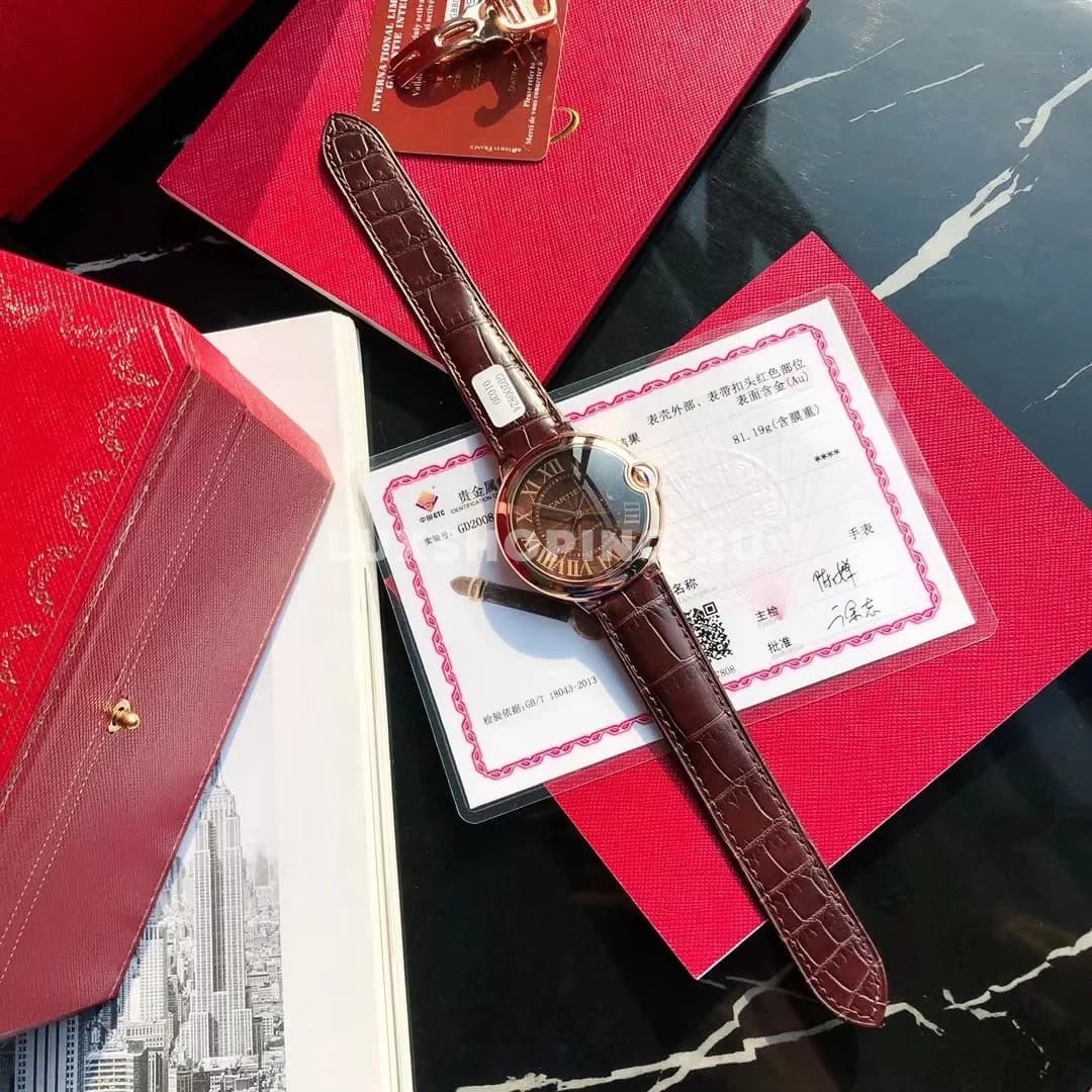 Часы Cartier Ballon Bleu 42mm коричневые покрытые золотом 18 карат - фото 8