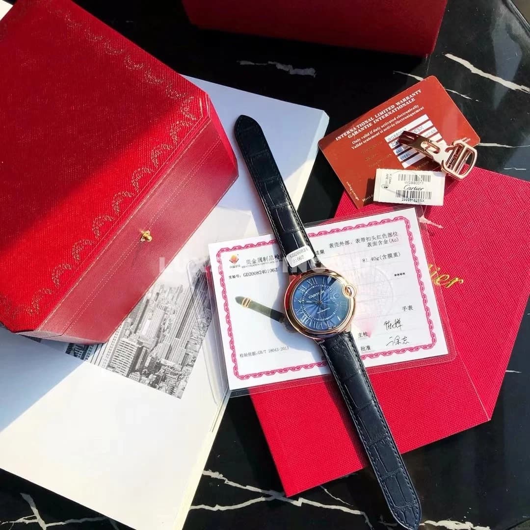 Часы Cartier Ballon Bleu 42mm синие покрытые золотом 18 карат - фото 2