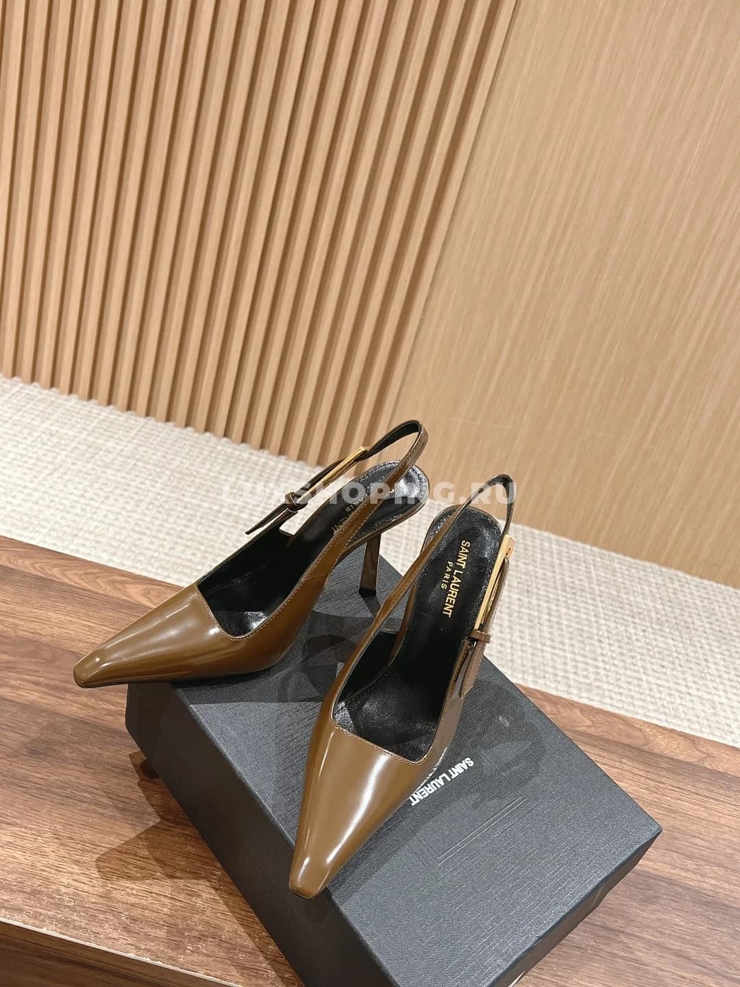 Туфли YSL на высоком каблуке коричневые - фото 2