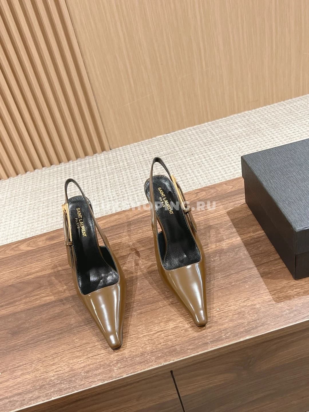 Туфли YSL на высоком каблуке коричневые - фото 4