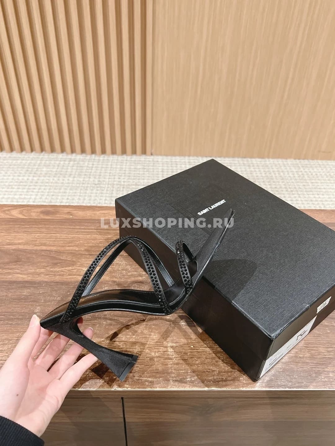 Открытие туфли YSL на высоком каблуке черные - фото 4