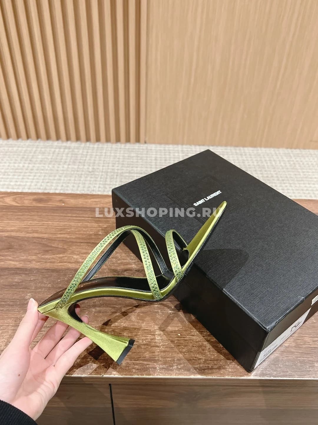 Открытие туфли YSL на высоком каблуке зеленые - фото 3