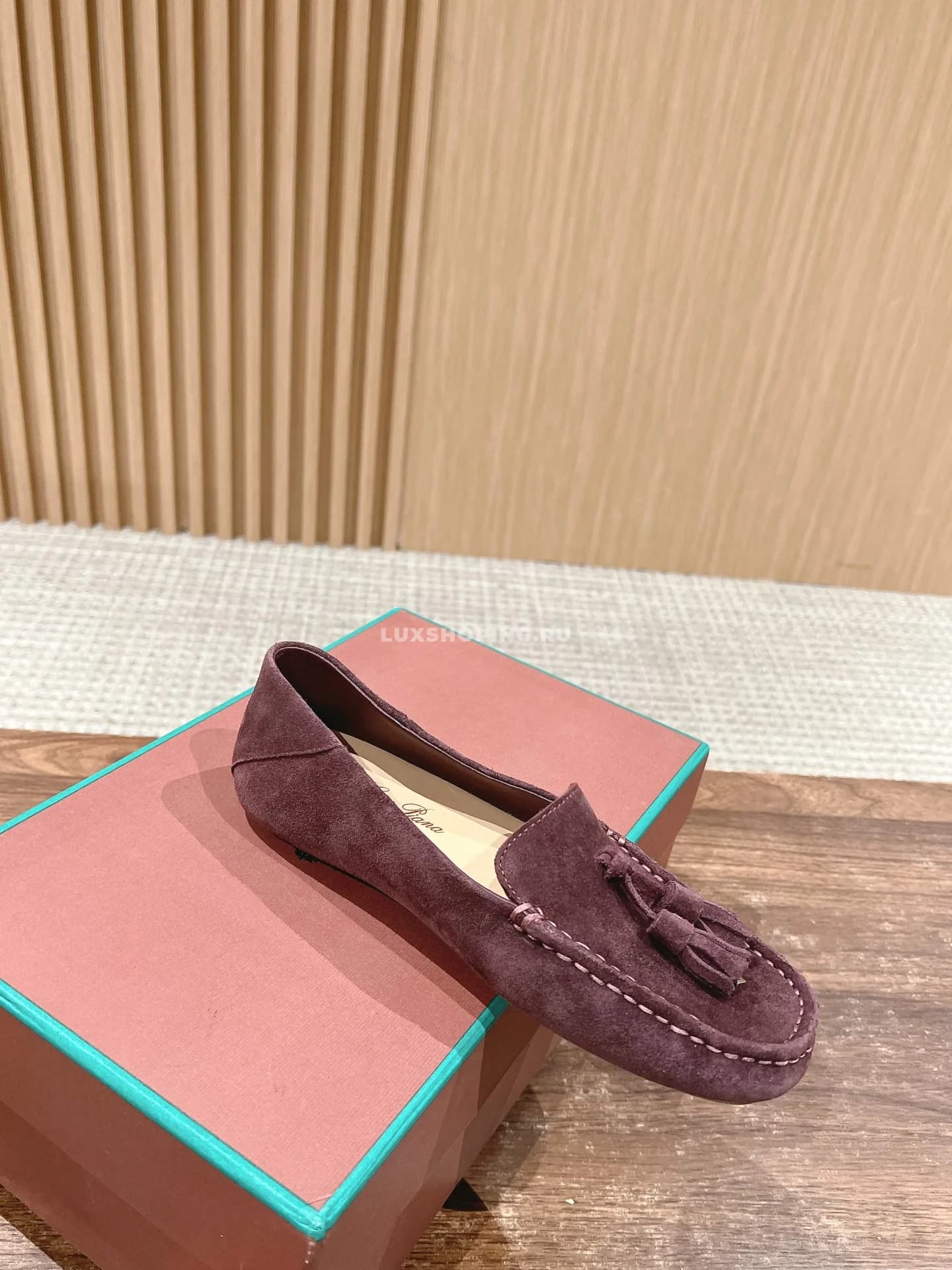 Мокасины замшевые с кисточками Loro Piana бордо - фото 3