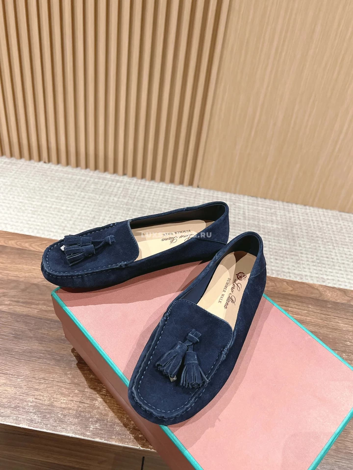 Мокасины замшевые с кисточками Loro Piana синие - фото 4