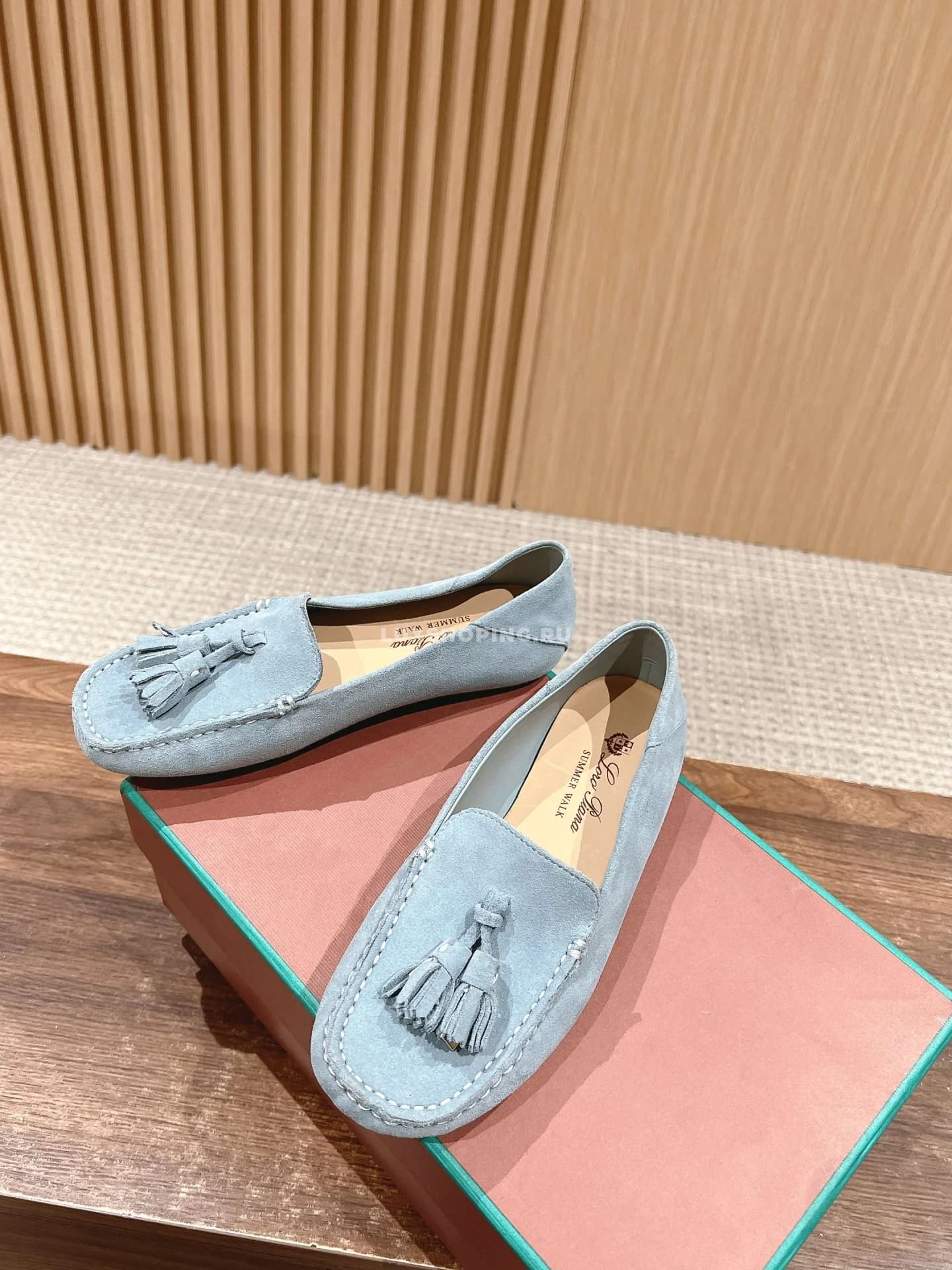 Мокасины замшевые с кисточками Loro Piana голубые - фото 3