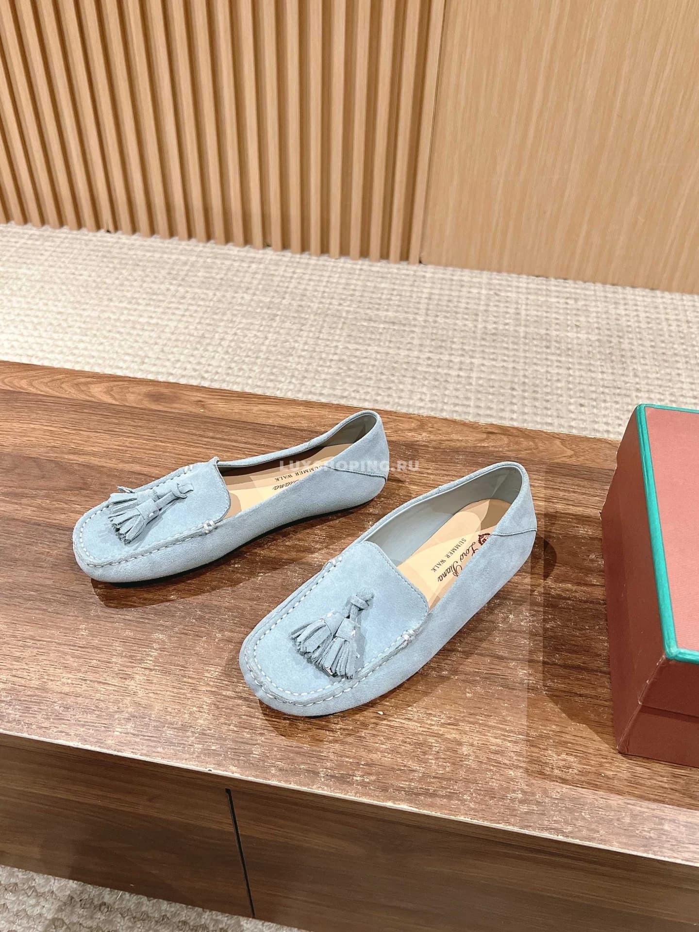 Мокасины замшевые с кисточками Loro Piana голубые - фото 4