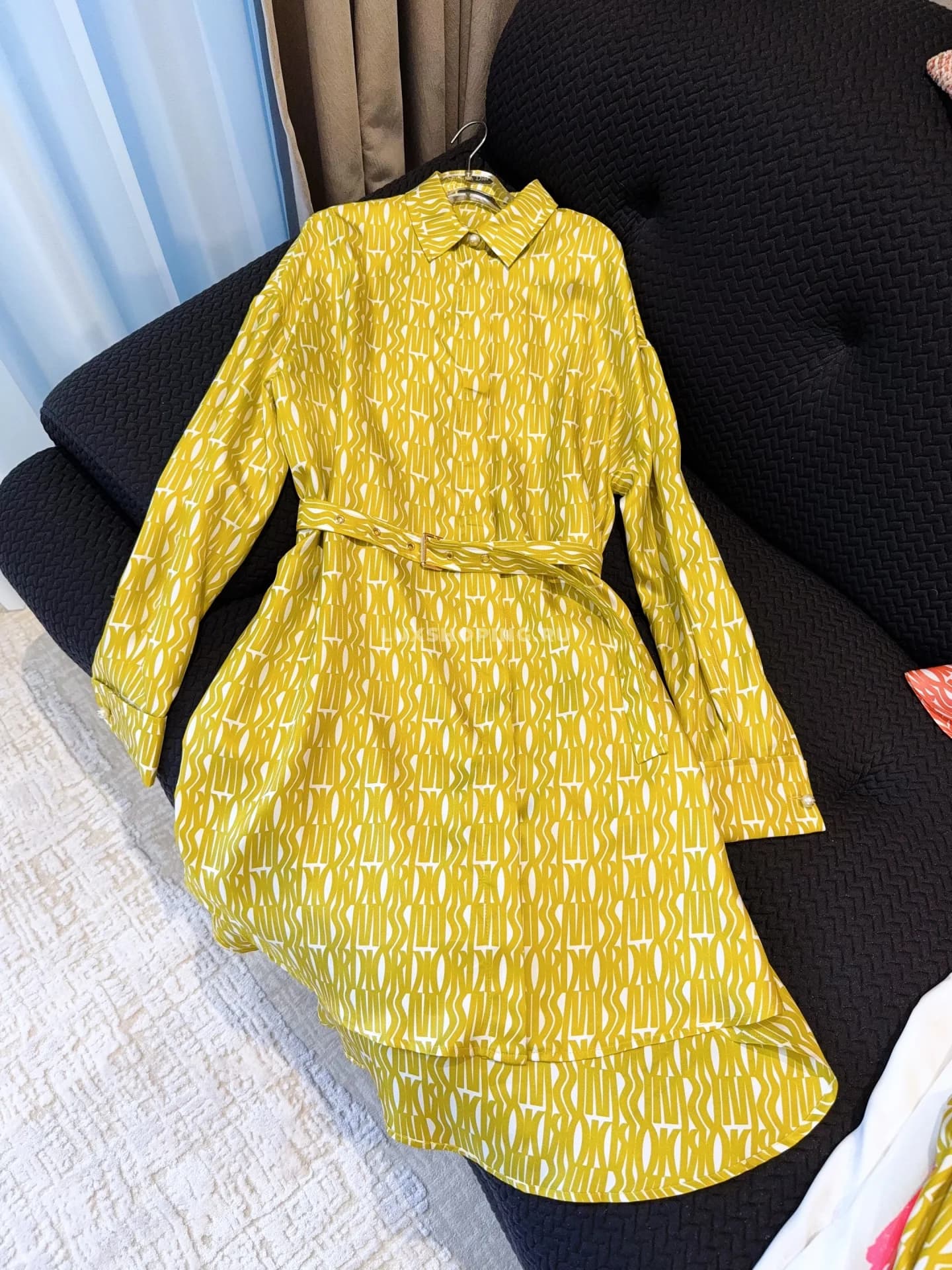 DIOR шелковое платье с поясом с буквами, желтое - фото 8