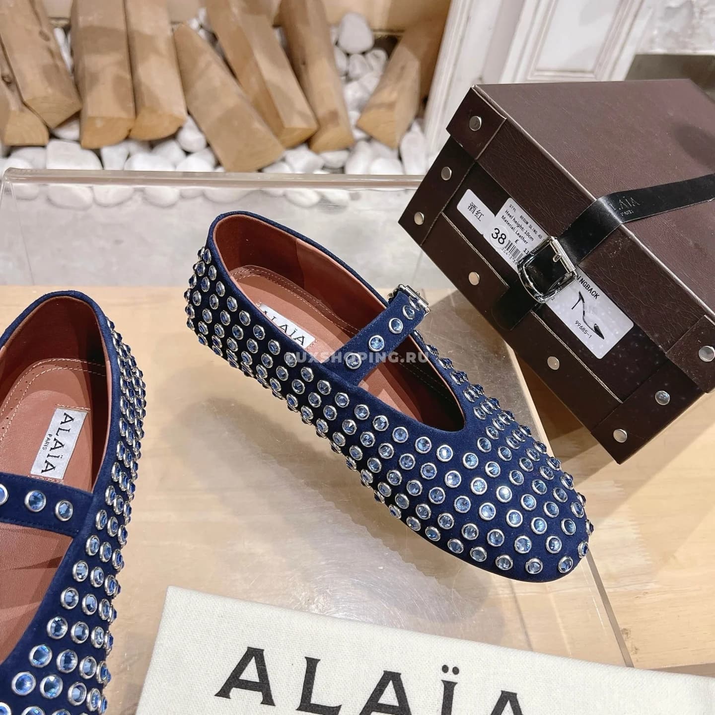 Балетки ALAÏA Crystal-Embellished синие - фото 6