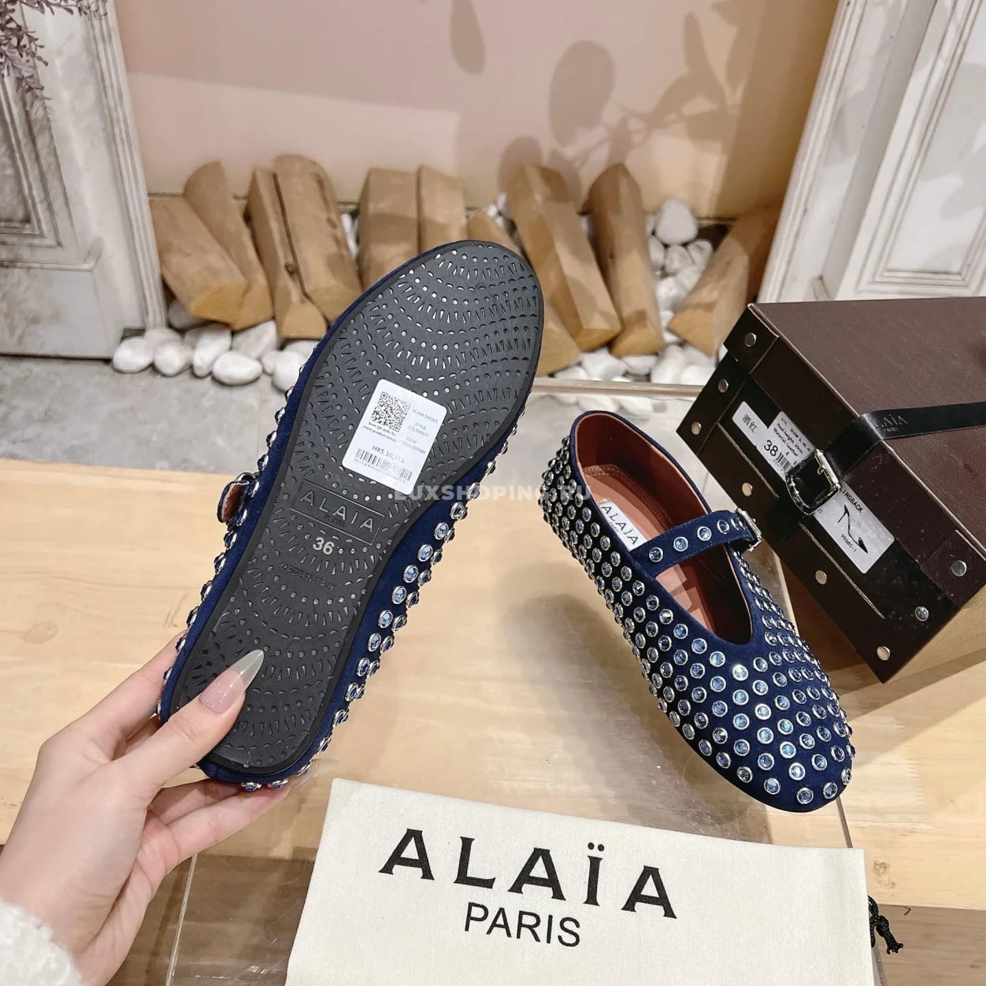 Балетки ALAÏA Crystal-Embellished синие - фото 7