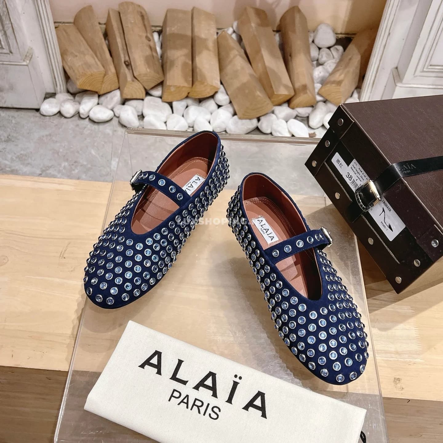 Балетки ALAÏA Crystal-Embellished синие - фото 10