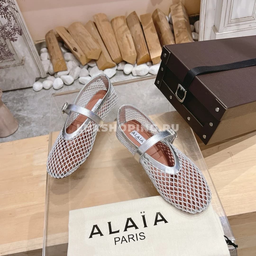 Балетки ALAÏA сетчатые серебро - фото 4