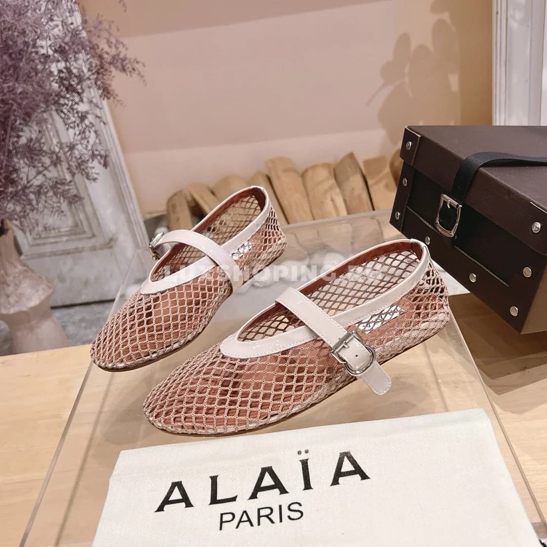 Балетки ALAÏA сетчатые бежевый - фото 4