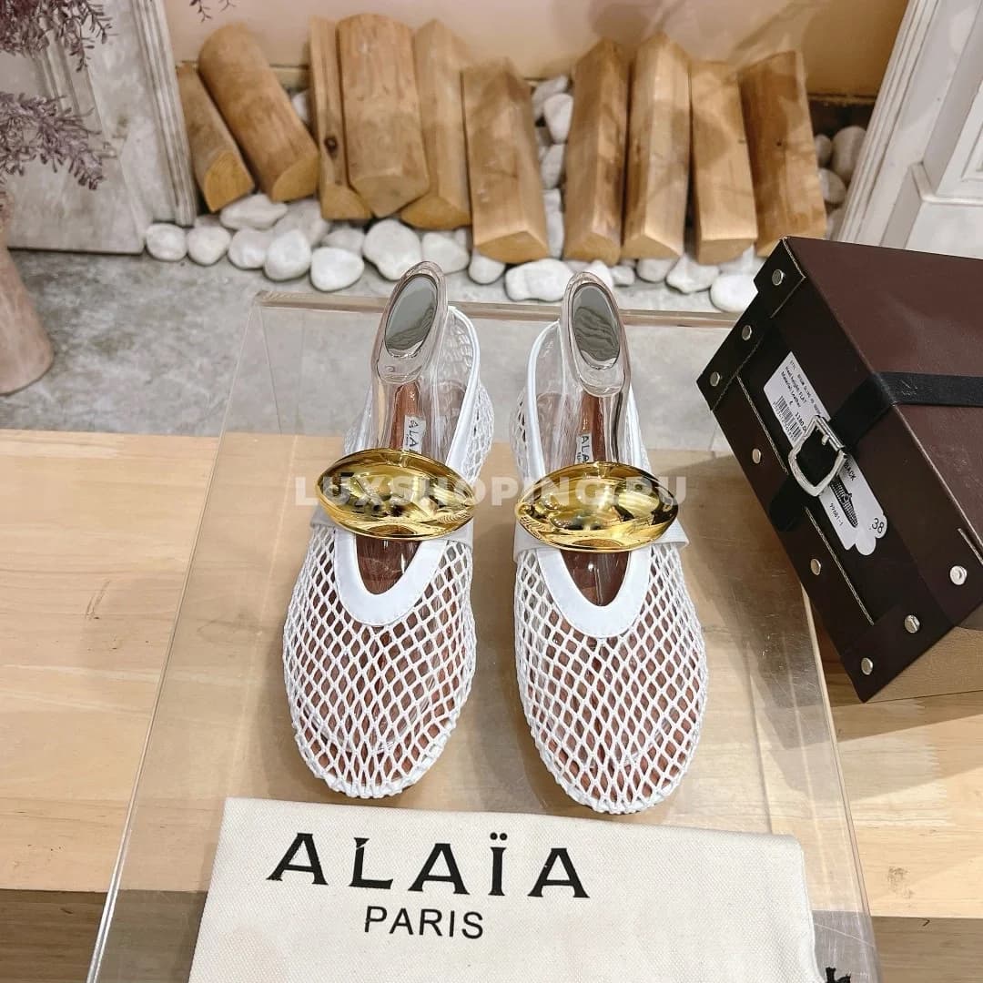 Балетки ALAÏA сетчатые White Gold - фото 2