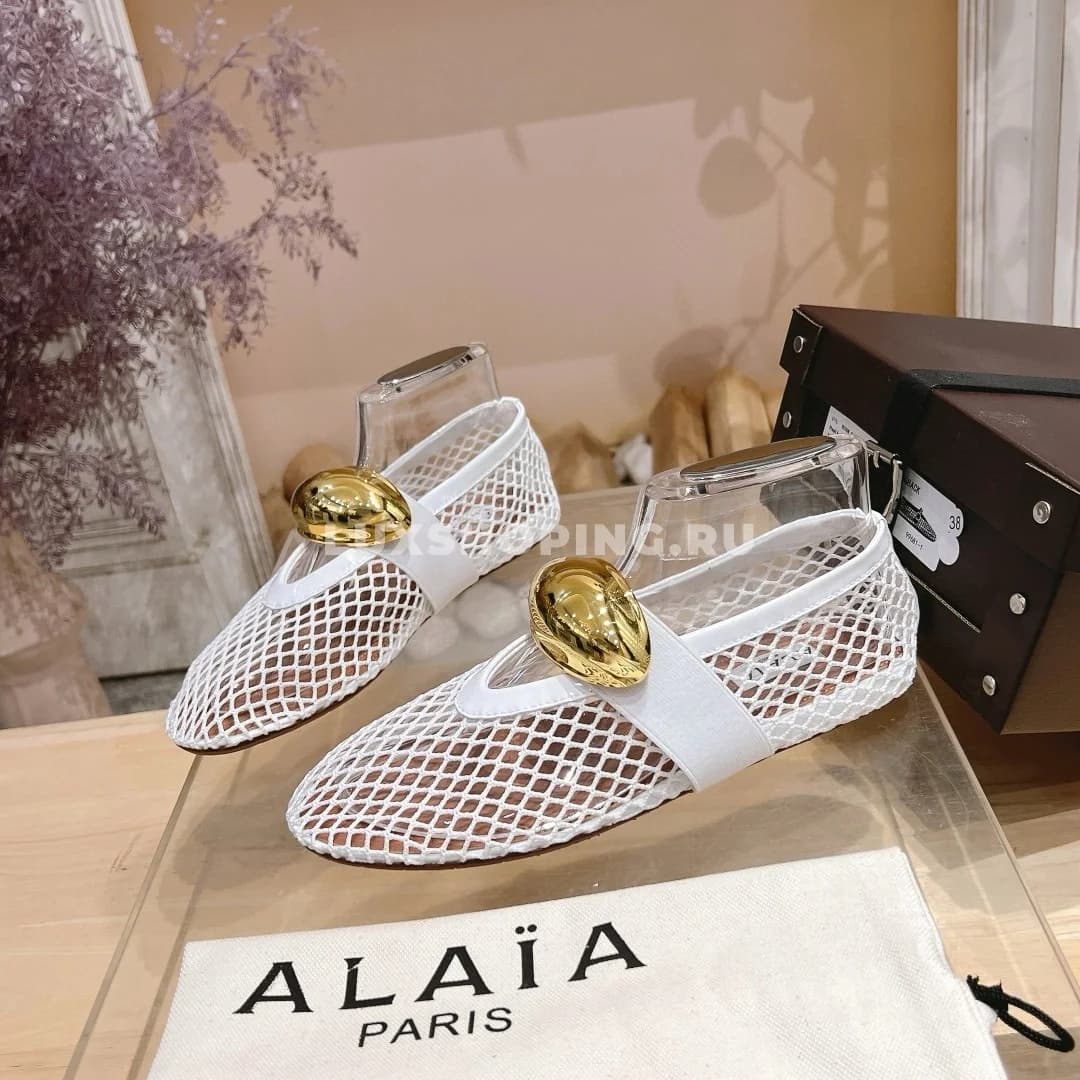 Балетки ALAÏA сетчатые White Gold - фото 4