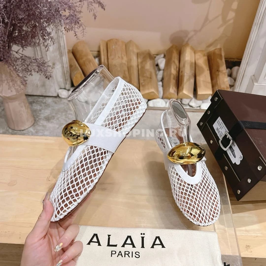 Балетки ALAÏA сетчатые White Gold - фото 5