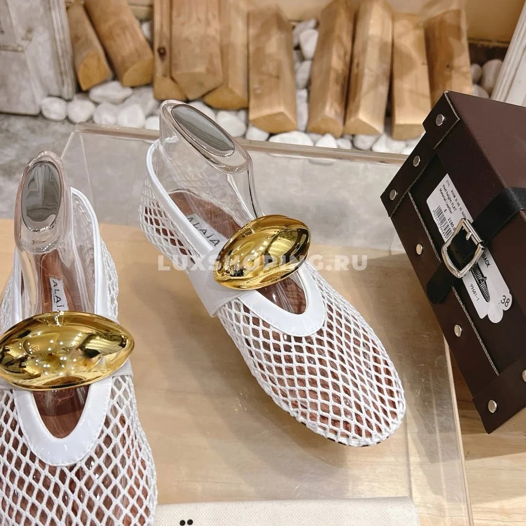 Балетки ALAÏA сетчатые White Gold - фото 6