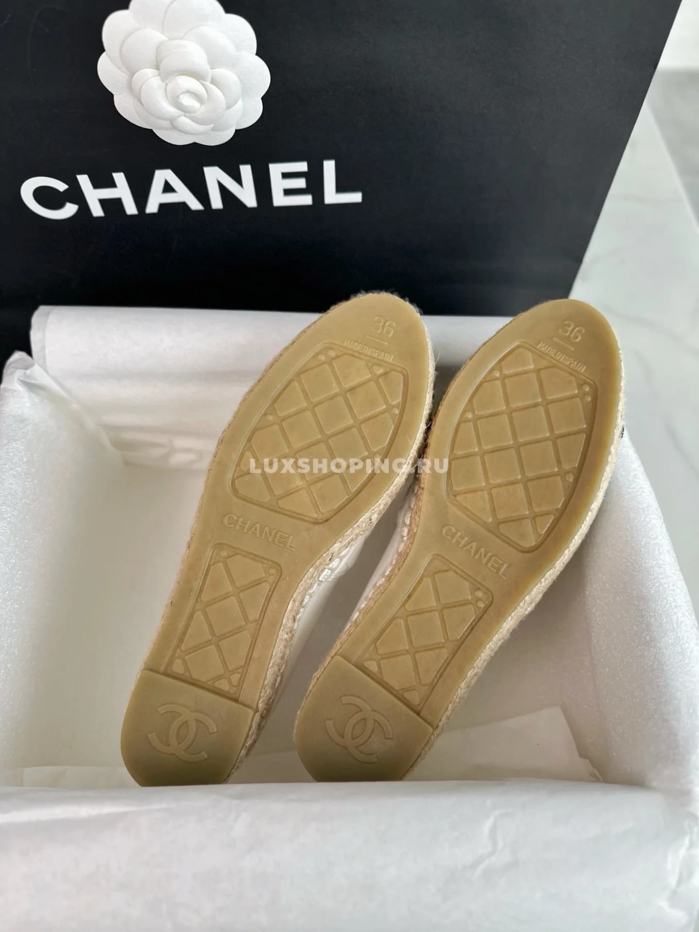 𝐂𝐡𝐚𝐧𝐞𝐥 эспадрильи кожаные стеганные белые с черным - фото 11