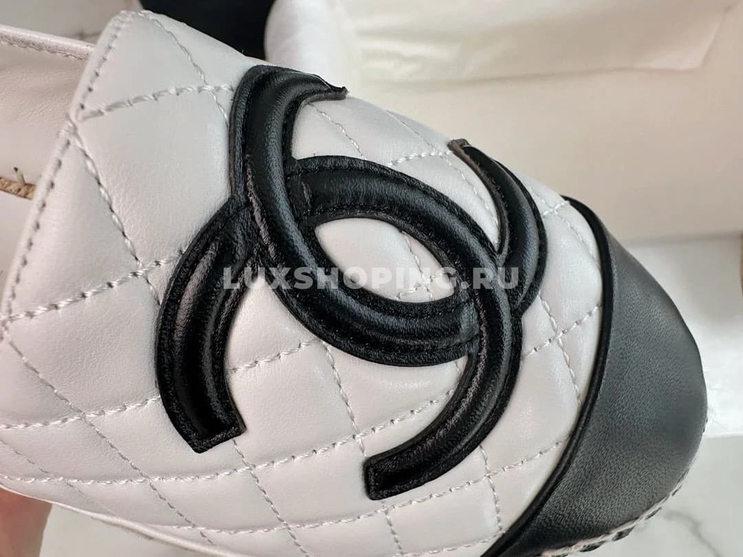 𝐂𝐡𝐚𝐧𝐞𝐥 эспадрильи кожаные стеганные белые с черным - фото 4