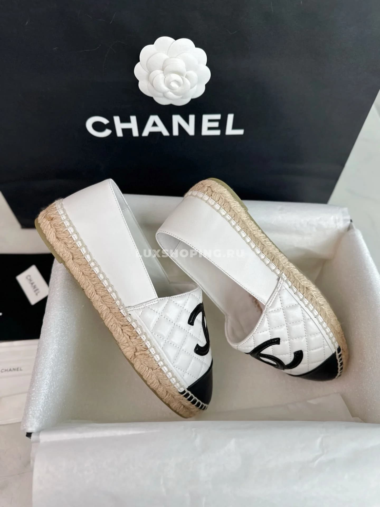 𝐂𝐡𝐚𝐧𝐞𝐥 эспадрильи кожаные стеганные белые с черным - фото 10