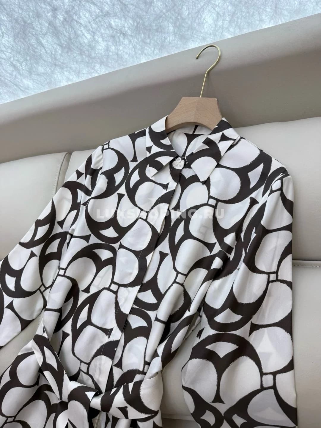 Max Mara шелковое платье с длинными рукавами и геометрическим принтом - фото 7