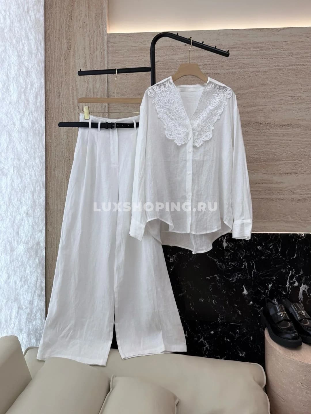 Zimmermann льняной костюм с длинными рукавами и широкими брюками белый