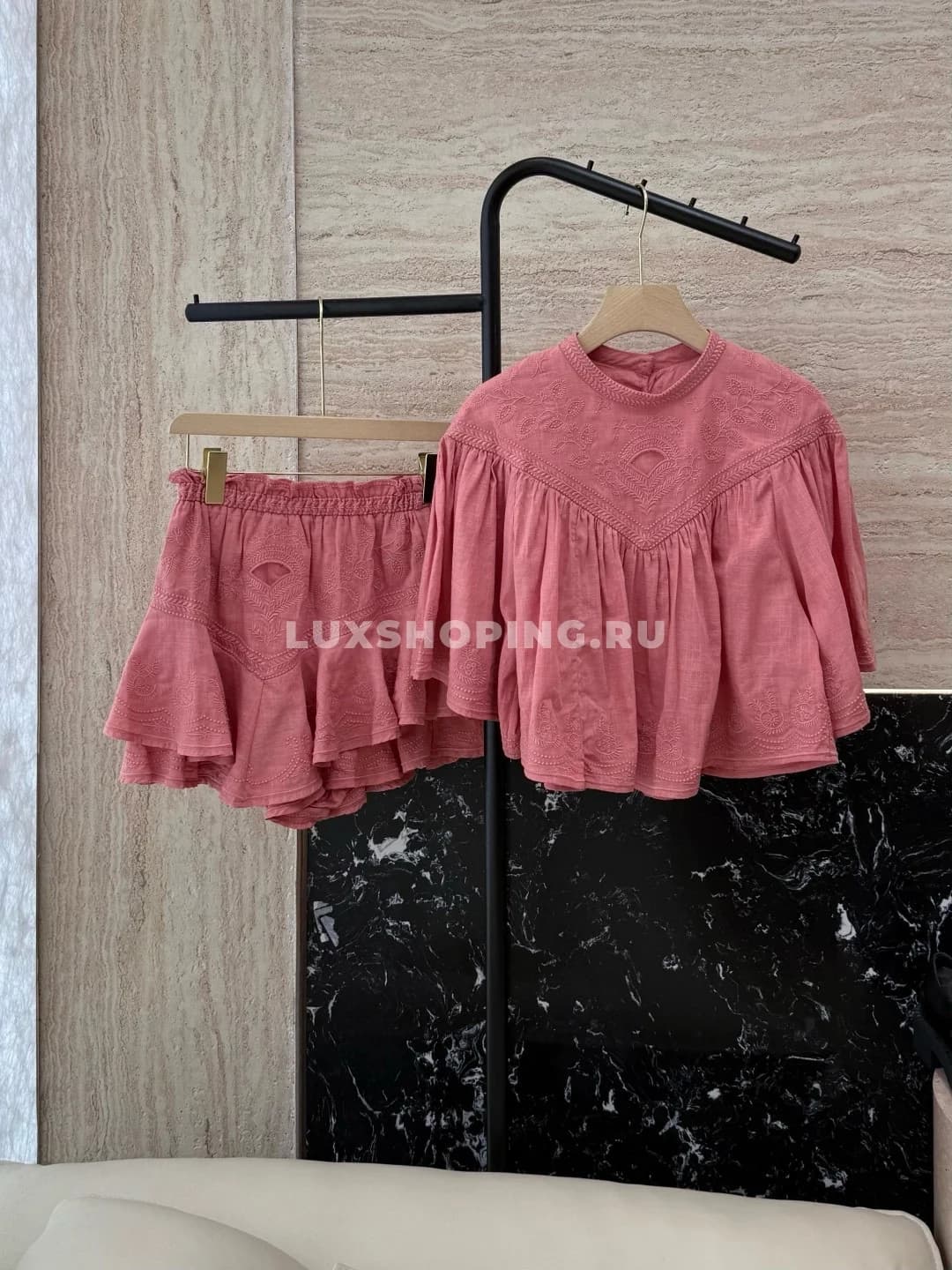 Zimmermann льняной костюм вышивкой и арбузно-красный