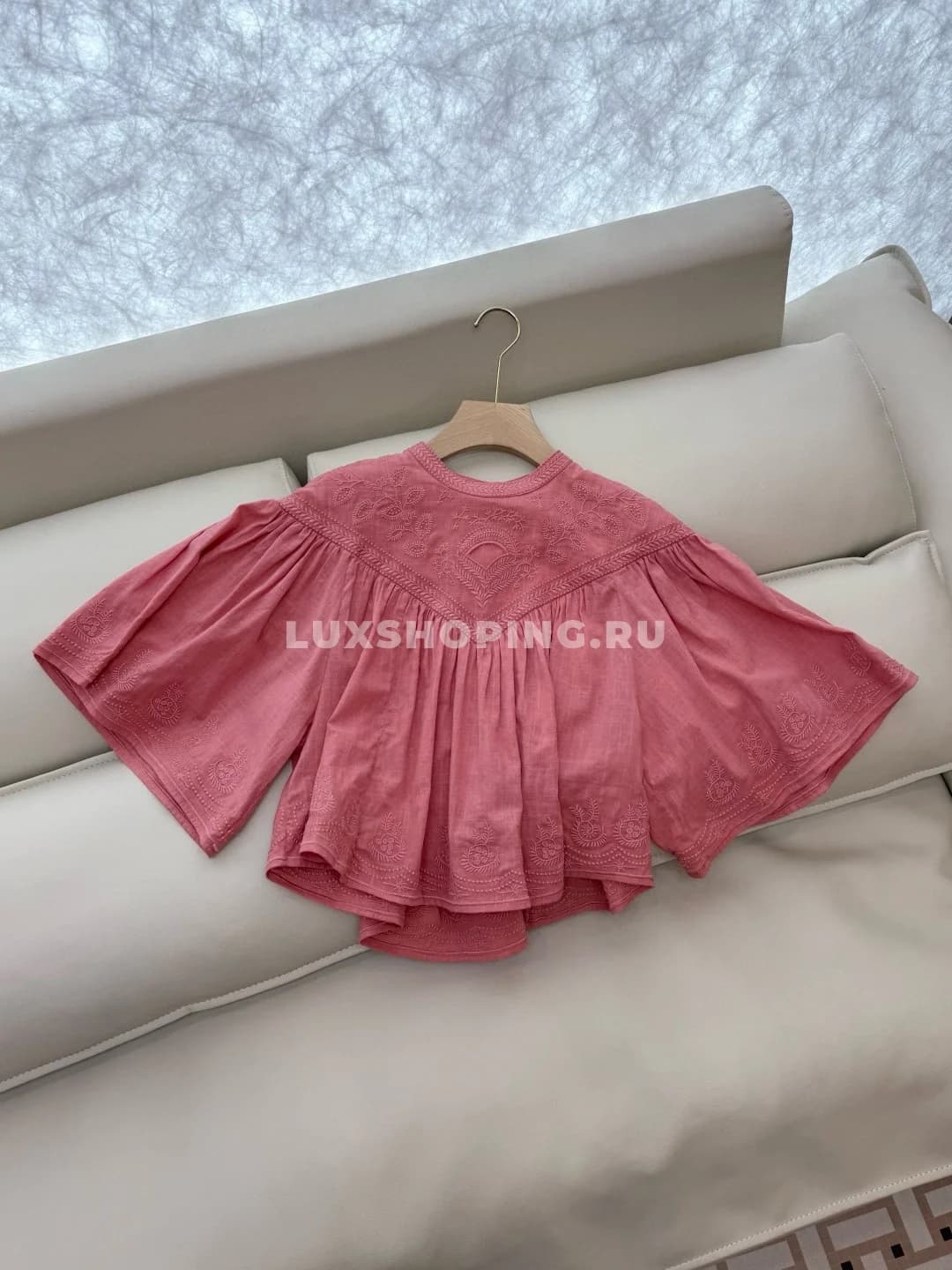 Zimmermann льняной костюм вышивкой и арбузно-красный - фото 5