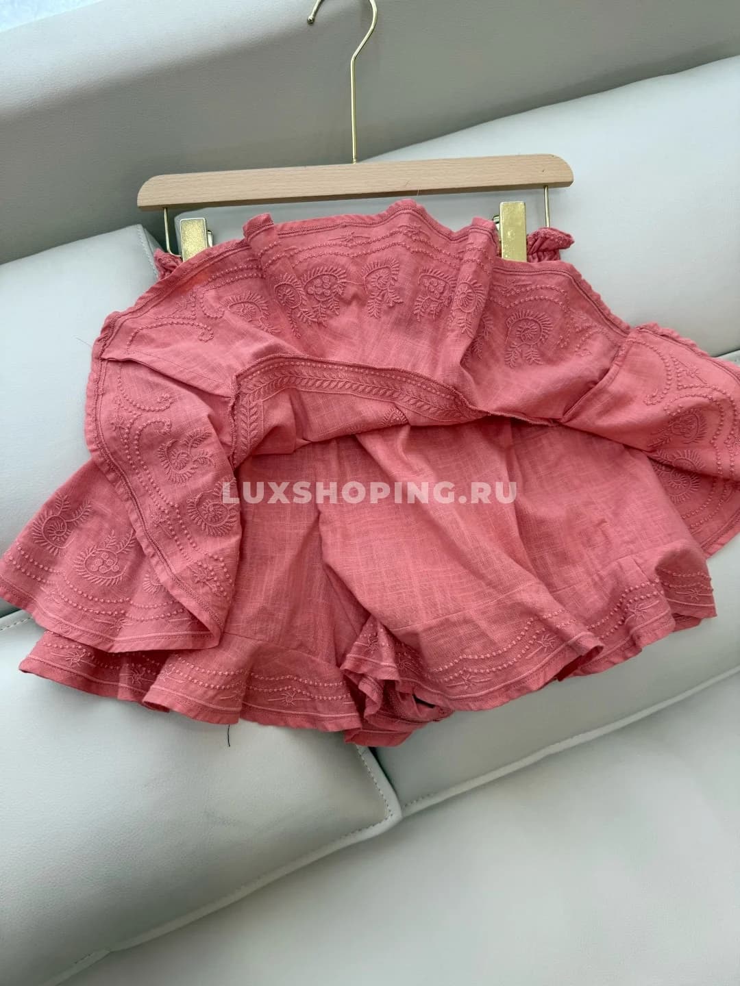 Zimmermann льняной костюм вышивкой и арбузно-красный - фото 8