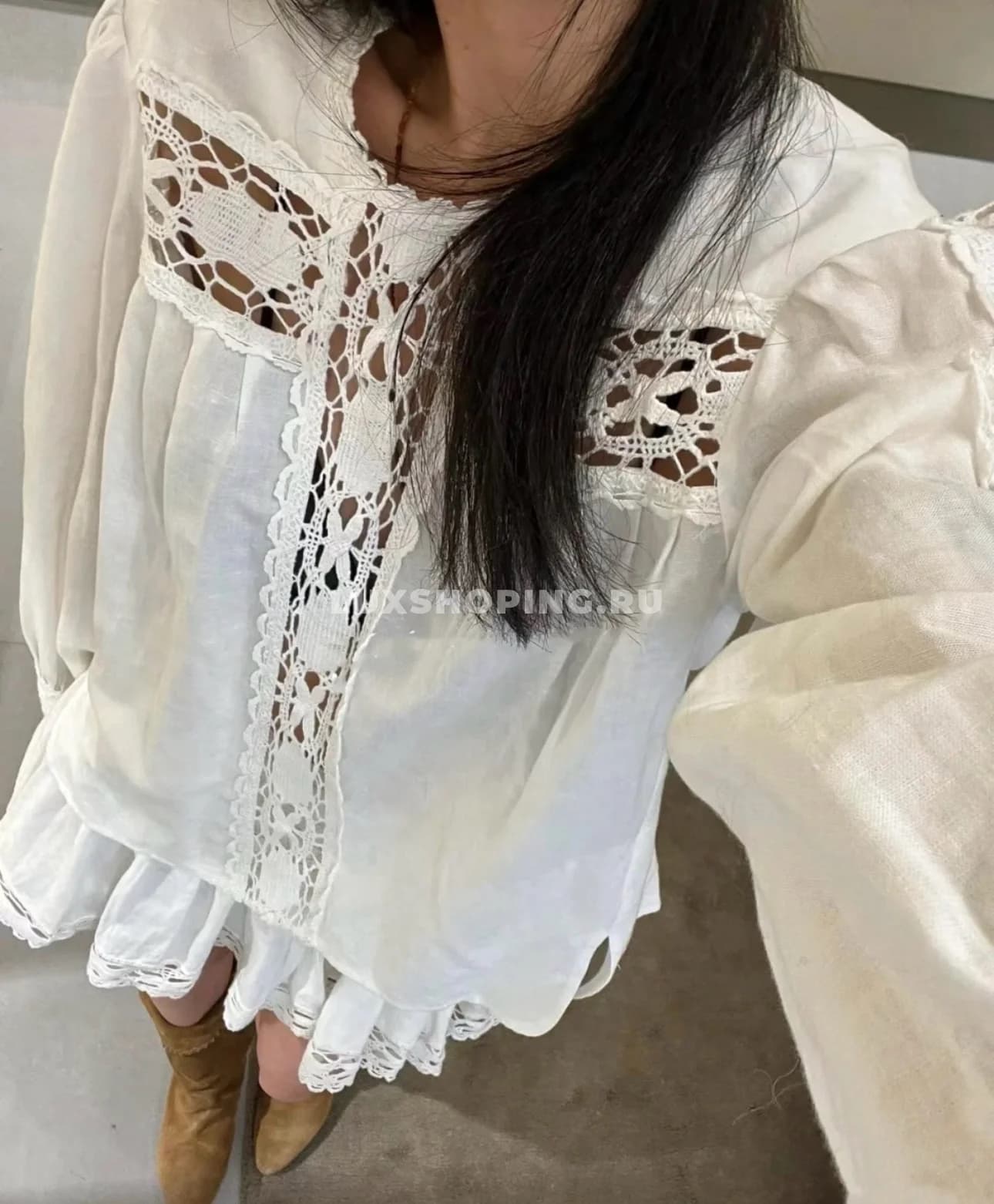 Zimmermann льняной кружевной костюм  с юбкой белый - фото 10