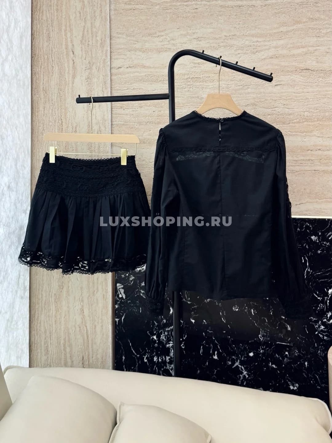 Zimmermann льняной кружевной костюм  с юбкой черный - фото 3