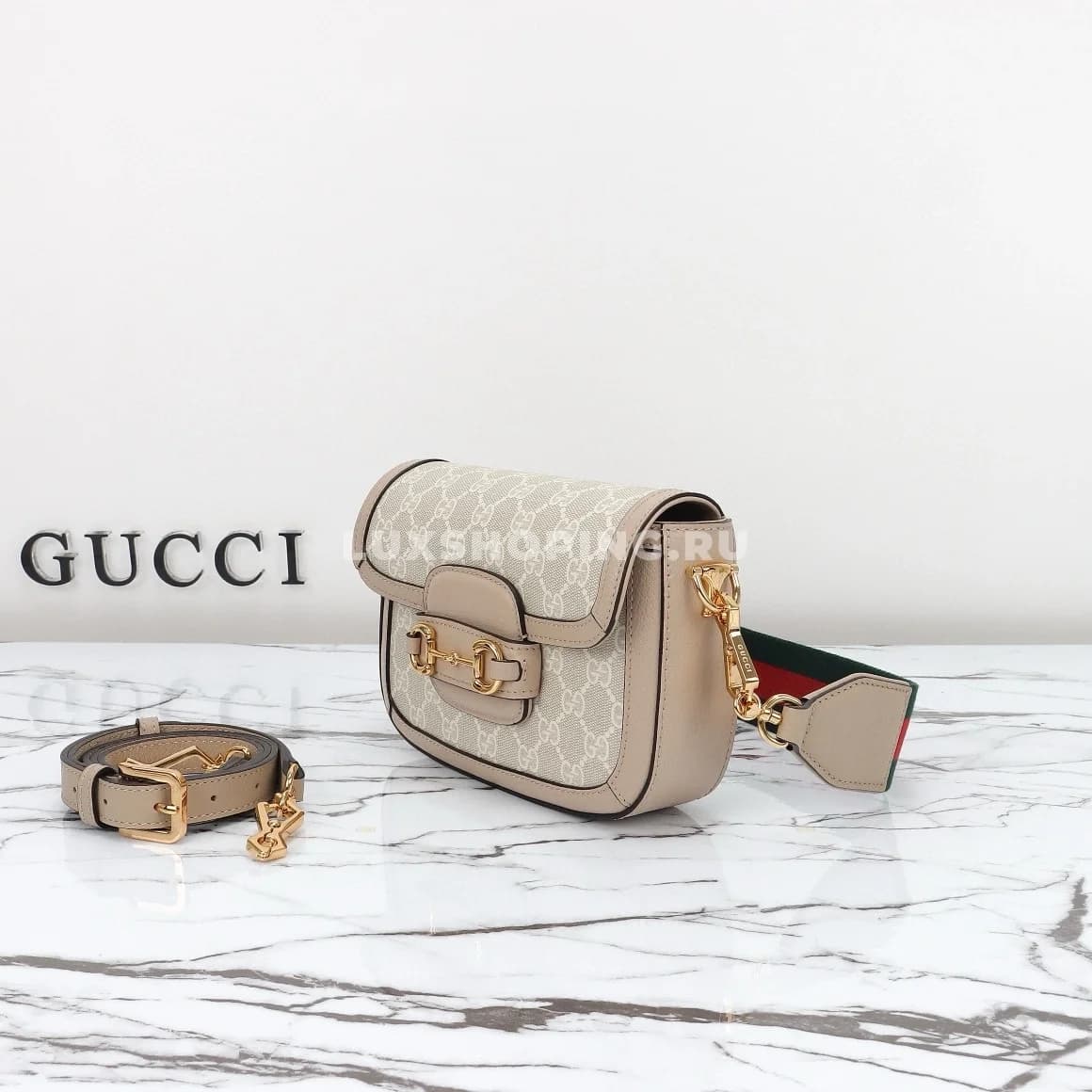 Gucci Horsebit Маленькая Сумка через плечо бежевая - фото 2
